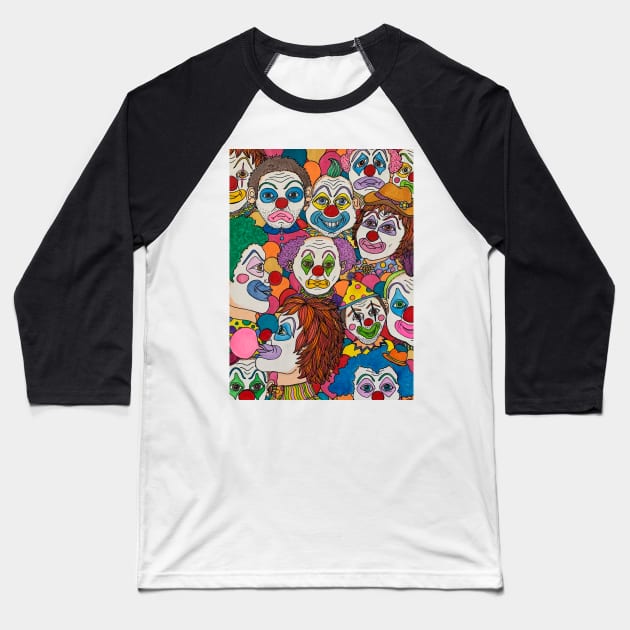 Clown World Baseball T-Shirt by LuvbuzzArt